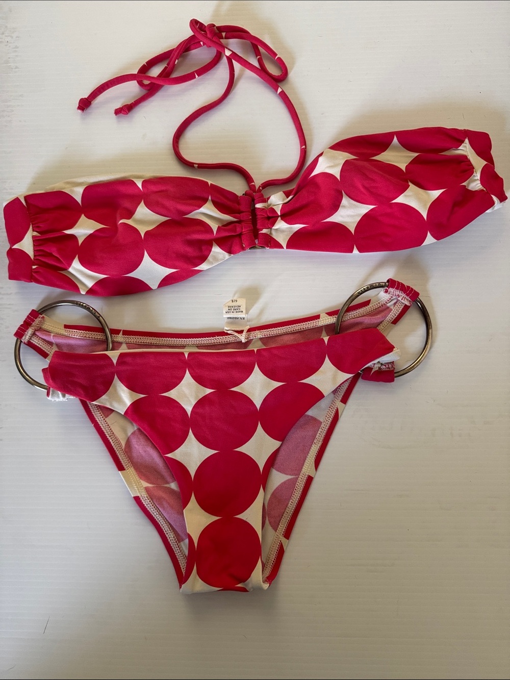 Vitamin A Pink and White Polka Dot Bandeau Bikini